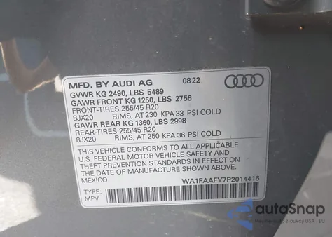 2023 Audi Q5 Prestige 45 Tfsi S Line Quattro S Tronic из США, поврежденный, VIN WA1FAAFY7P2014416